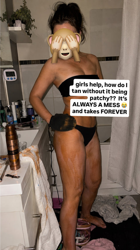 Woman asking how to avoid a patchy, messy fake tan routine