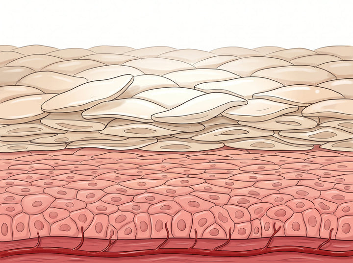 A cross section of the top layers of skin, the surface cells the colour forms in